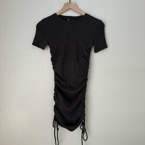 Zara Women's Dark Gray Dress Bodycon Short Sleeve Ribbed Ruched Fit Size Small